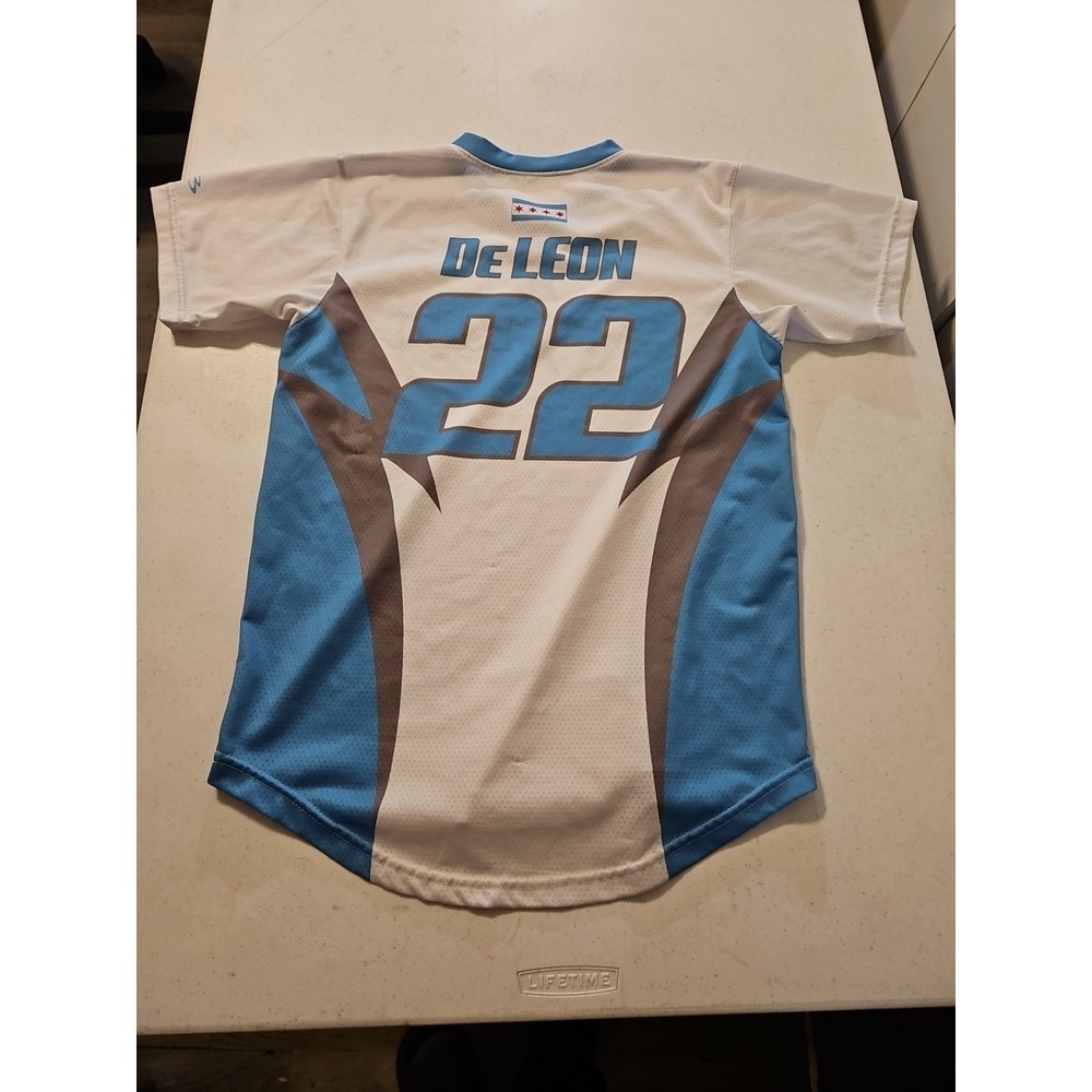 Boombah Storm Jersey De Leon 22 White/Blue YXL 100% Polyester (A1212) - Picture 7 of 10